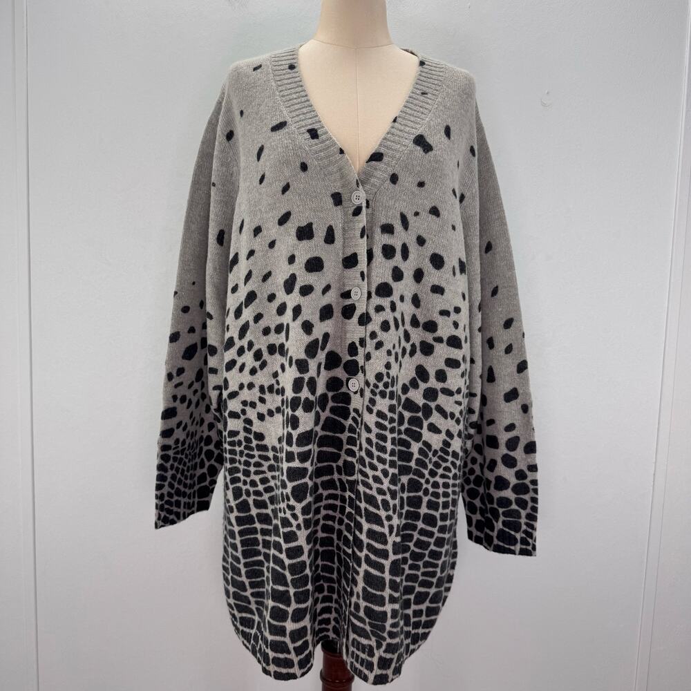 NWT Marina Rinaldi Grey Leopard Print Wool Blend Cardigan Sweater 20-22 Mobwife